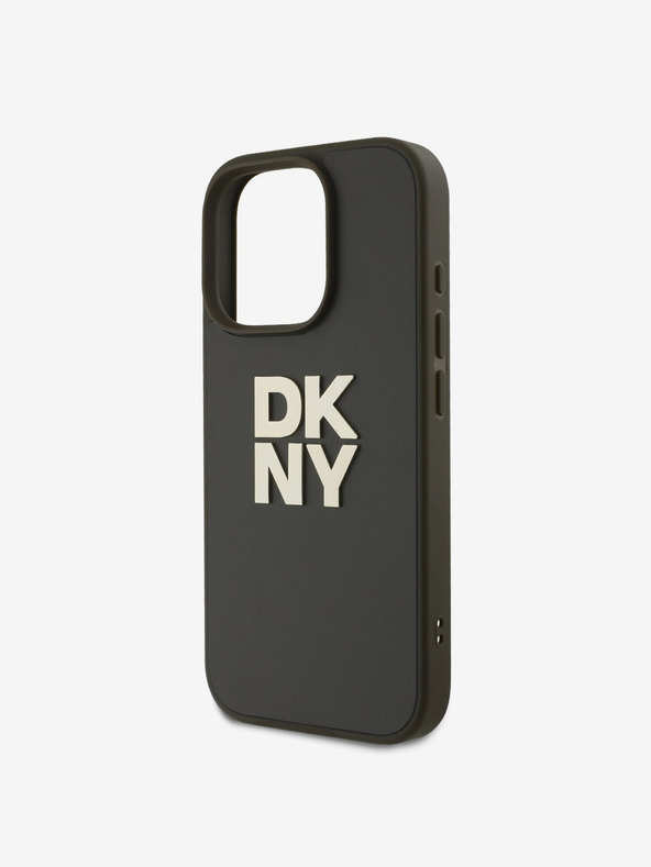 DKNY PU Leather Stack Logo Wrist Strap Zadní Kryt pro iPhone 16 Pro Max Green Telefontok