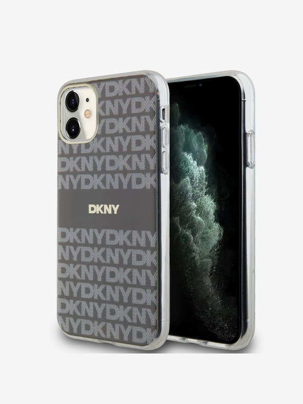 DKNY PC/TPU ismétlődő mintás tonális csíkos Magsafe hátlap az iPhone 11 bézs színű készülékhez DKNY