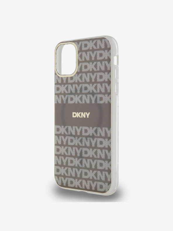 DKNY PC/TPU ismétlődő mintás tonális csíkos Magsafe hátlap az iPhone 11 bézs színű készülékhez DKNY