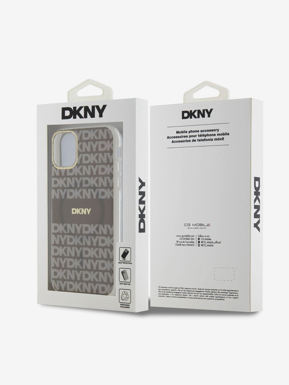 DKNY PC/TPU ismétlődő mintás tonális csíkos Magsafe hátlap az iPhone 11 bézs színű készülékhez DKNY