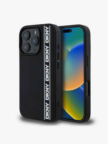 DKNY DKNY 3D gumi ismétlődő logóvonalas hátsó borító az iPhone 16 Pro Max készülékhez Fekete