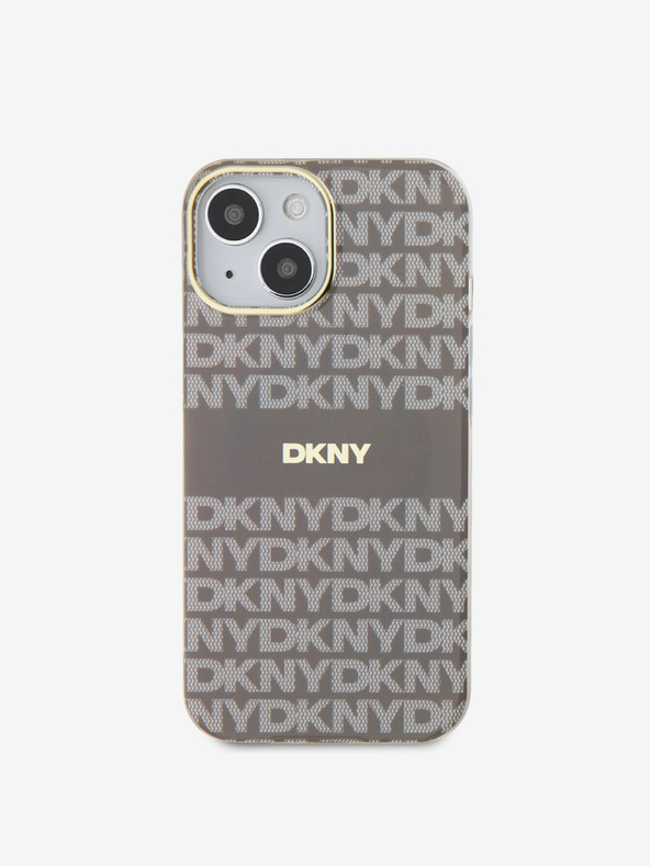 DKNY PC/TPU ismétlődő mintás, tónusos csíkos Magsafe hátlap iPhone 15 bézs DKNY