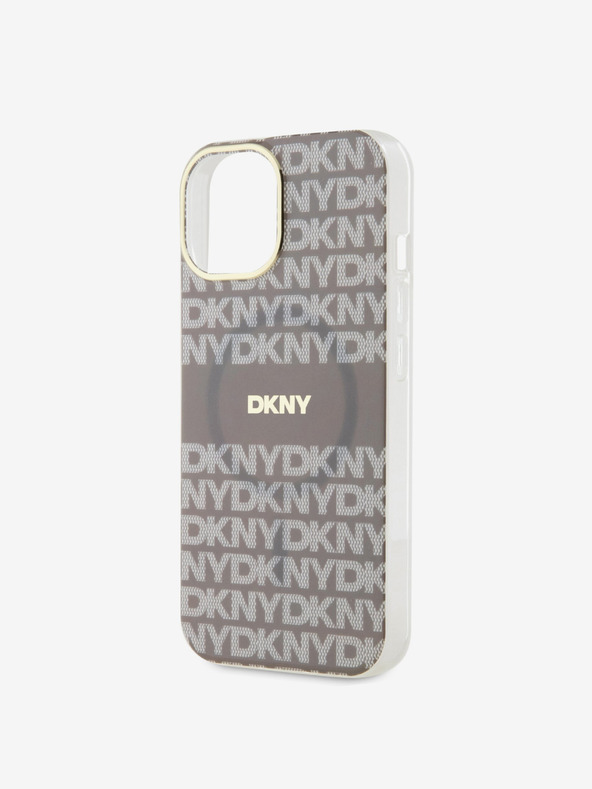 DKNY PC/TPU ismétlődő mintás, tónusos csíkos Magsafe hátlap iPhone 15 bézs DKNY
