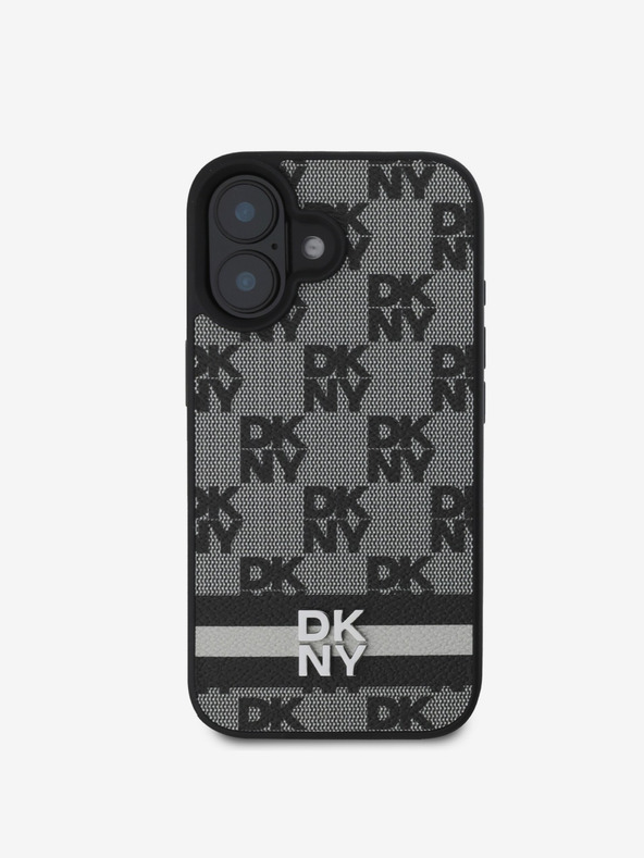 DKNY DKNY PU bőr kockás mintás és csíkos hátlapi borító iPhone 16-hoz Fekete