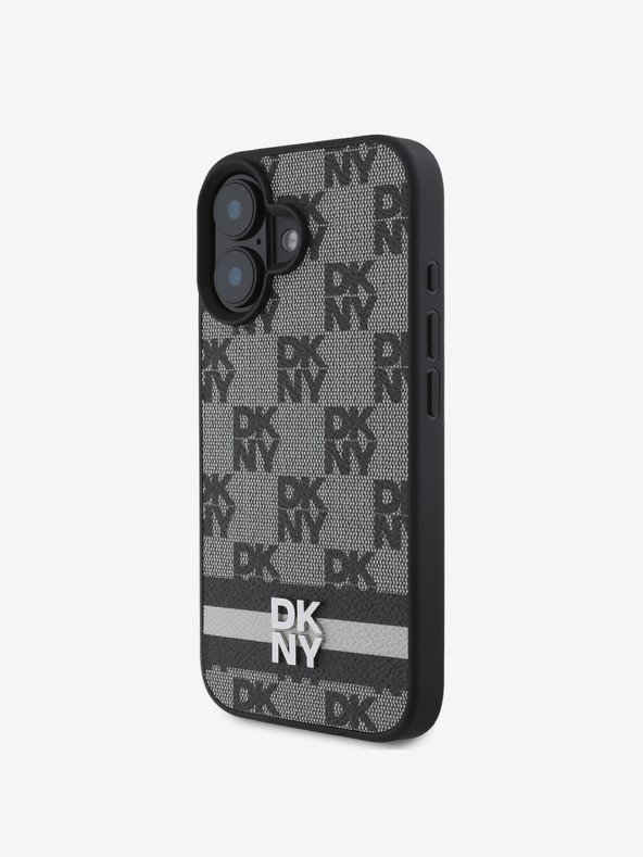DKNY DKNY PU bőr kockás mintás és csíkos hátlapi borító iPhone 16-hoz Fekete