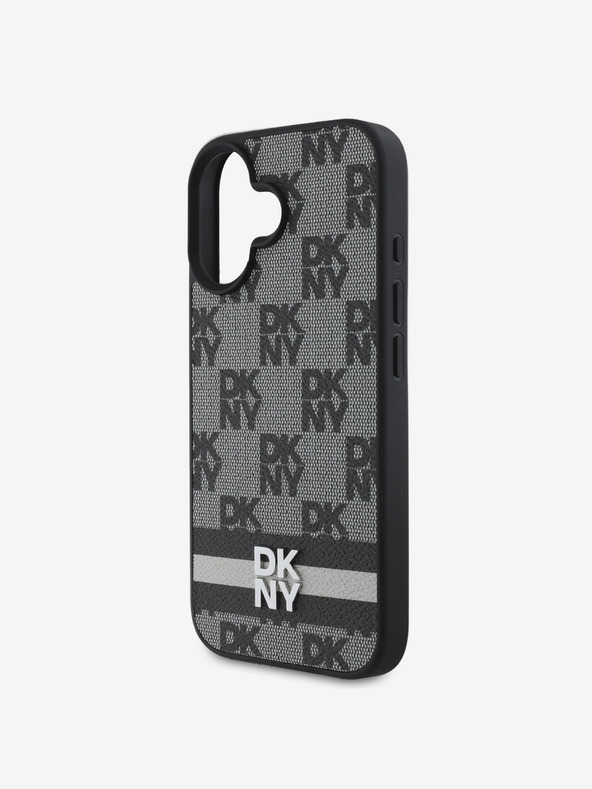 DKNY DKNY PU bőr kockás mintás és csíkos hátlapi borító iPhone 16-hoz Fekete
