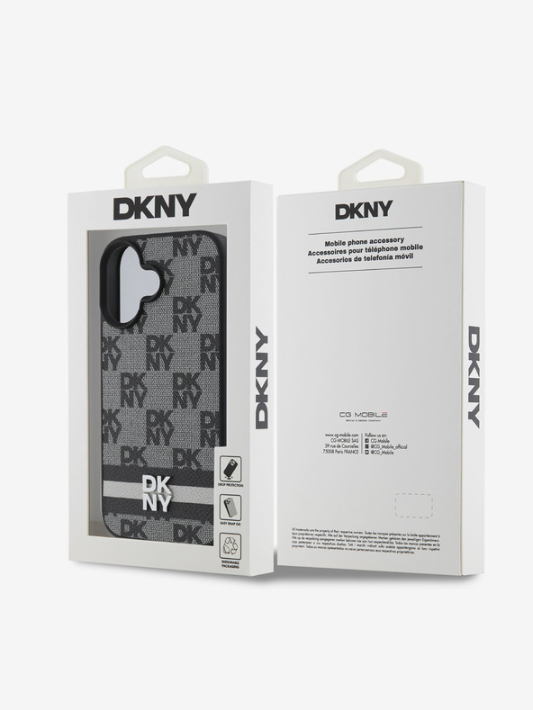 DKNY DKNY PU bőr kockás mintás és csíkos hátlapi borító iPhone 16-hoz Fekete
