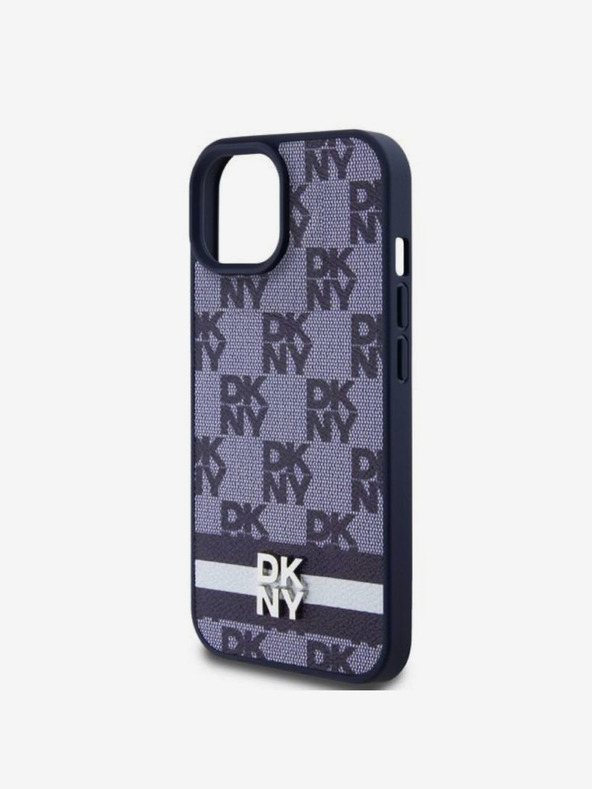 DKNY DKNY PU-bőrből készült kockás mintás és csíkos hátlap iPhone 15 készülékhez Kék