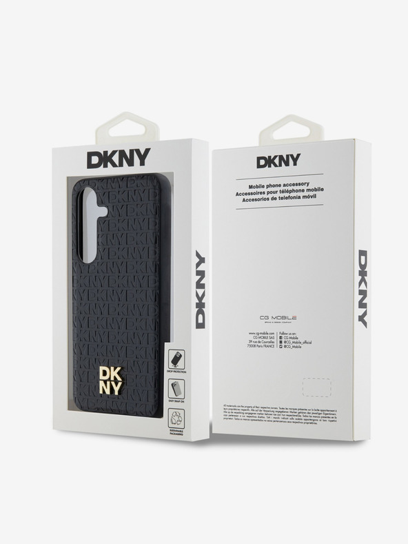 DKNY DKNY PU bőr Ismétlődő mintás Stack Logo Magsafe hátlap Samsung Galaxy S24+ fekete