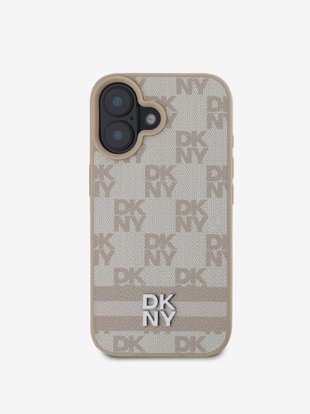 DKNY DKNY PU bőr kockás mintás és csíkos hátlapi borító iPhone 16 rózsaszínhez