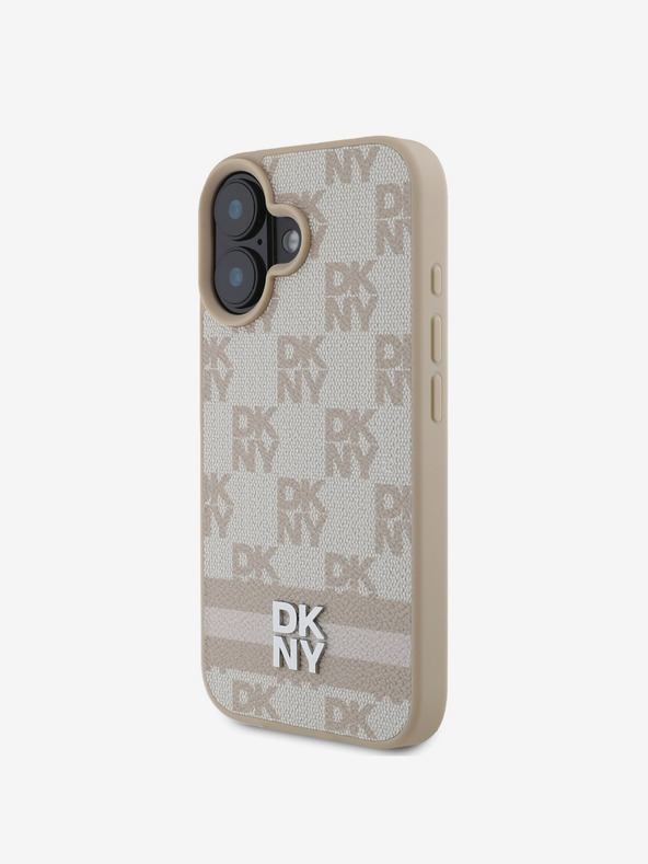 DKNY DKNY PU bőr kockás mintás és csíkos hátlapi borító iPhone 16 rózsaszínhez
