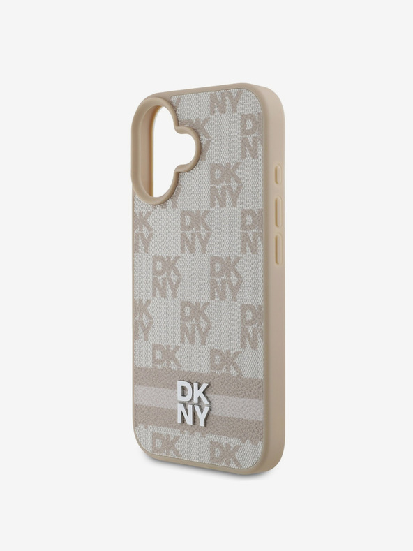 DKNY DKNY PU bőr kockás mintás és csíkos hátlapi borító iPhone 16 rózsaszínhez