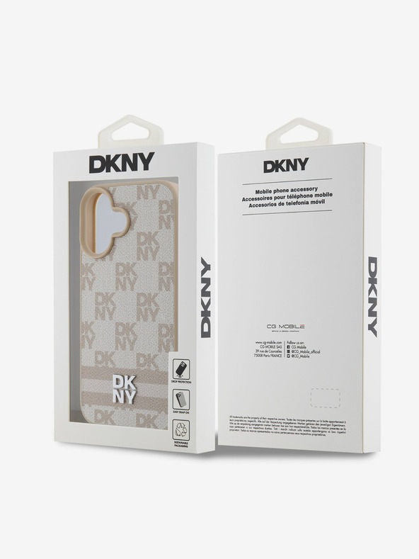 DKNY DKNY PU bőr kockás mintás és csíkos hátlapi borító iPhone 16 rózsaszínhez