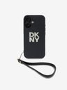 DKNY DKNY PU bőr Stack logós csuklópántos hátlap iPhone 16-hoz Fekete