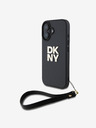 DKNY DKNY PU bőr Stack logós csuklópántos hátlap iPhone 16-hoz Fekete