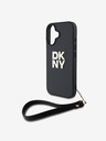 DKNY DKNY PU bőr Stack logós csuklópántos hátlap iPhone 16-hoz Fekete