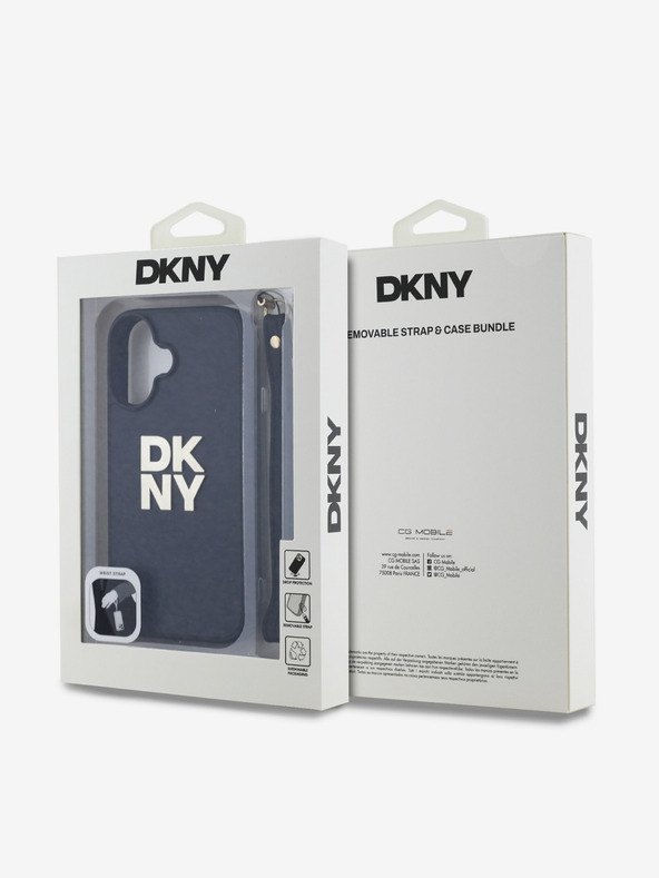 DKNY DKNY PU bőr Stack logós csuklópántos hátlap iPhone 16-hoz Fekete