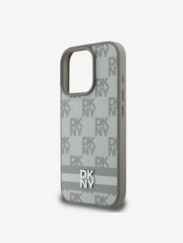 DKNY DKNY PU bőrből készült kockás mintás és csíkos hátlapi borító iPhone 16 Pro Max készülékhez Bézs színű