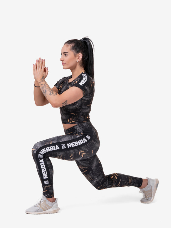 Nebbia Fekete női mintás, rövidre szabott póló Nebbia