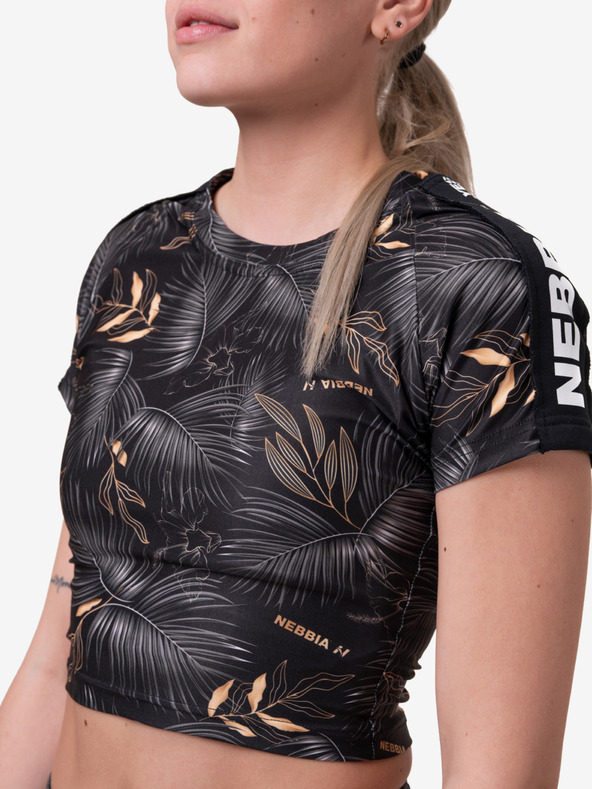 Nebbia Fekete női mintás, rövidre szabott póló Nebbia