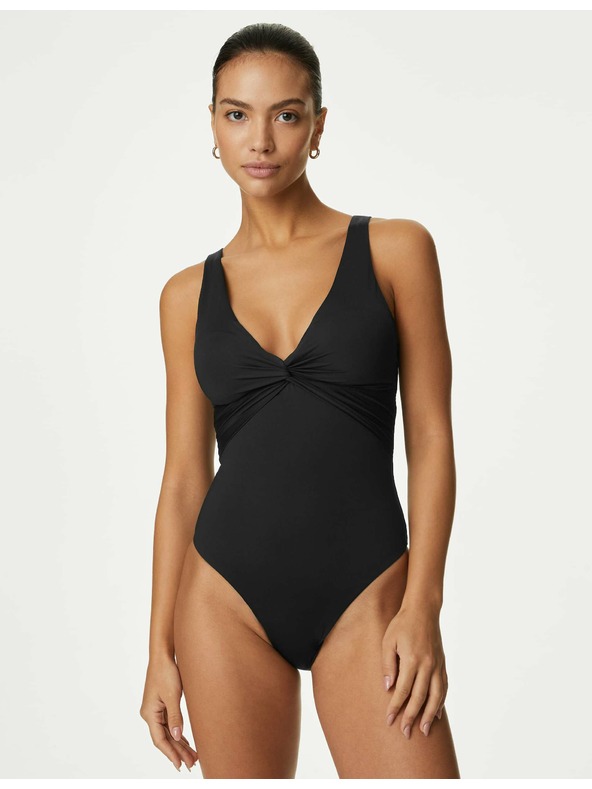 Marks & Spencer Nyakkivágású hasformáló fürdőruha Marks & Spencer fekete