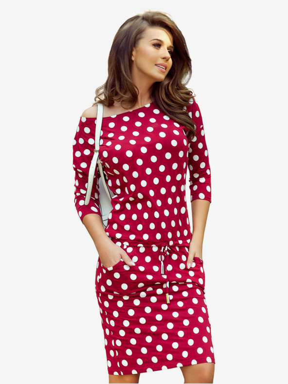 numoco Sportos ruha nyakkendővel és zsebekkel - bordó + pöttyös Numoco Numoco