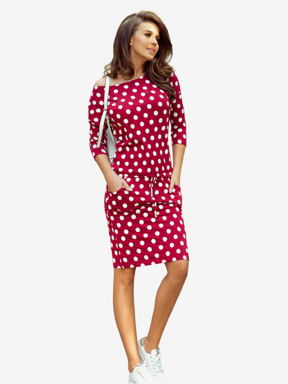 numoco Sportos ruha nyakkendővel és zsebekkel - bordó + pöttyös Numoco Numoco