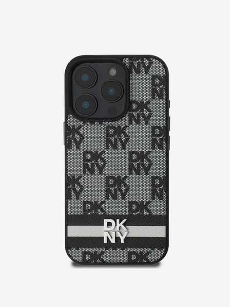 DKNY DKNY PU bőrből készült kockás mintás és csíkos hátlapi borító iPhone 16 Pro Max készülékhez Fekete