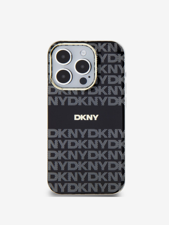 DKNY PC/TPU ismétlődő mintás, tónusos csíkos Magsafe hátlap iPhone 14 Pro Max készülékhez Fekete DKNY