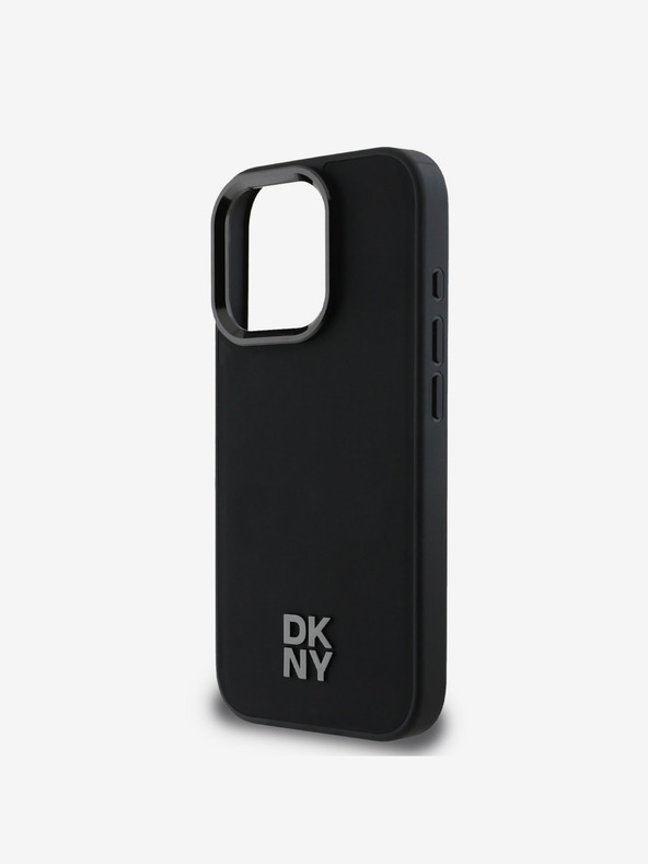 DKNY DKNY PU-bőr Stack Logo Magsafe hátlap iPhone 16 Pro fekete iPhone 16 Pro készülékhez