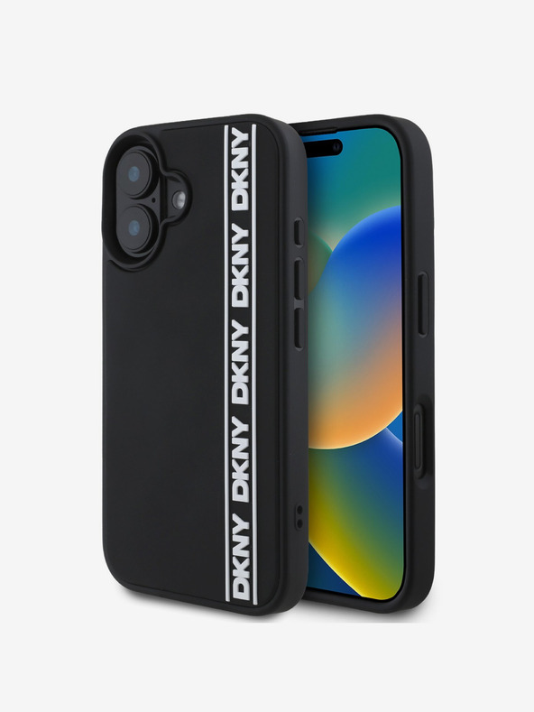 DKNY DKNY 3D gumi ismétlődő logós vonalas hátsó borító iPhone 16-hoz Fekete