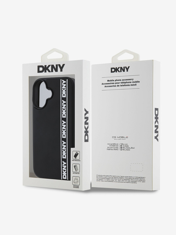 DKNY DKNY 3D gumi ismétlődő logós vonalas hátsó borító iPhone 16-hoz Fekete