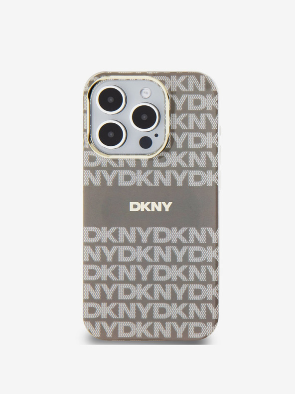 DKNY PC/TPU ismétlődő mintás, tónusos csíkos Magsafe hátlap iPhone 13 Pro Max bézs színű DKNY