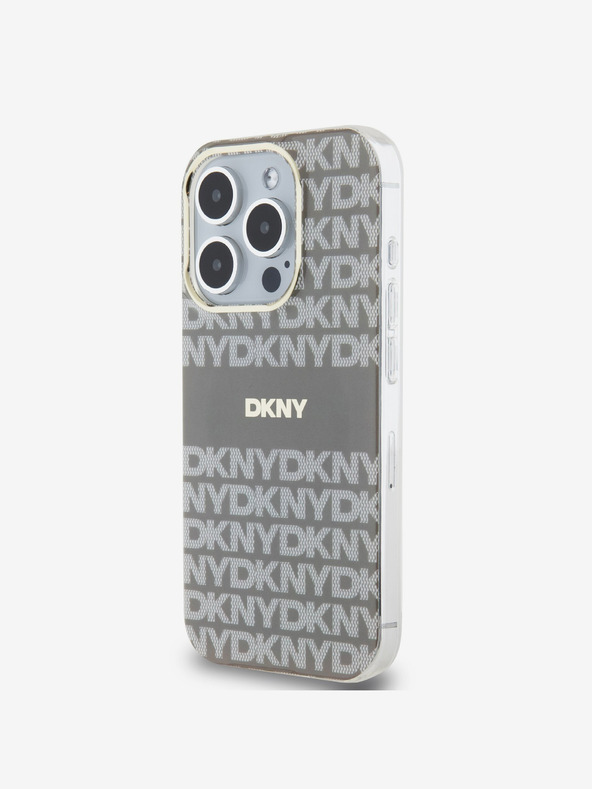 DKNY PC/TPU ismétlődő mintás, tónusos csíkos Magsafe hátlap iPhone 13 Pro Max bézs színű DKNY