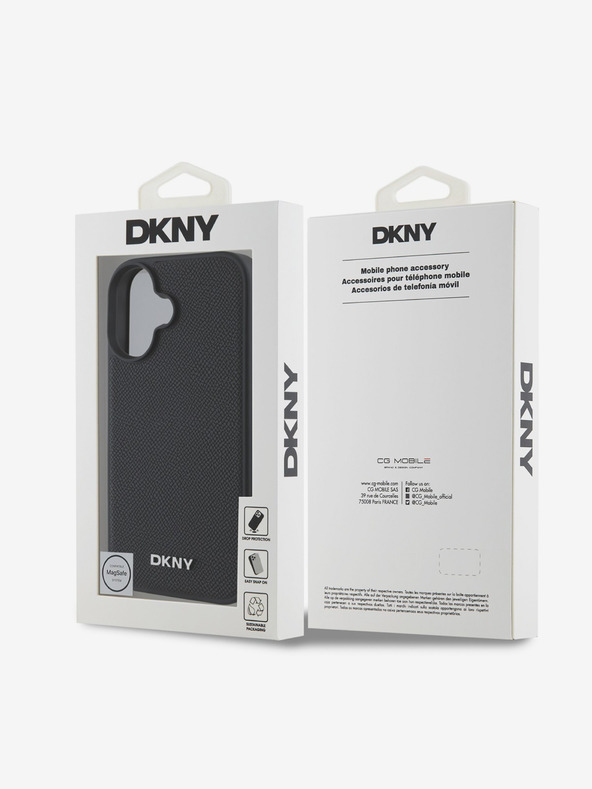 DKNY DKNY PU bőr ezüst fém logó Magsafe hátlap iPhone 16 Plus fekete színű hátlaphoz