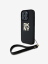 DKNY DKNY PU-bőr Stack Logo csuklópántos hátlapi borító iPhone 16 Pro Fekete