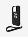 DKNY DKNY PU-bőr Stack Logo csuklópántos hátlapi borító iPhone 16 Pro Fekete