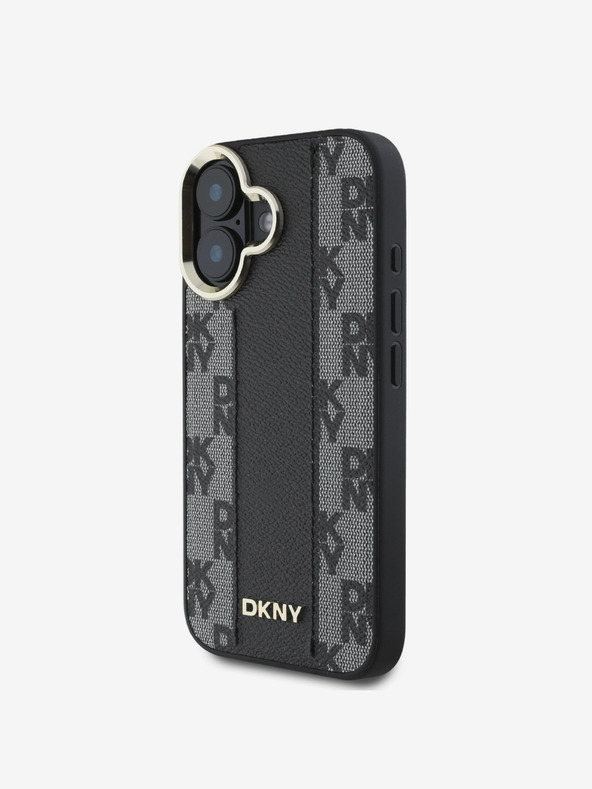 DKNY DKNY PU bőr kockás mintás Magsafe hátlapi borító iPhone 16-hoz Fekete