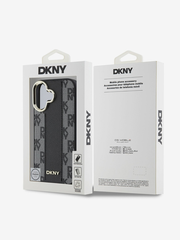 DKNY DKNY PU bőr kockás mintás Magsafe hátlapi borító iPhone 16-hoz Fekete