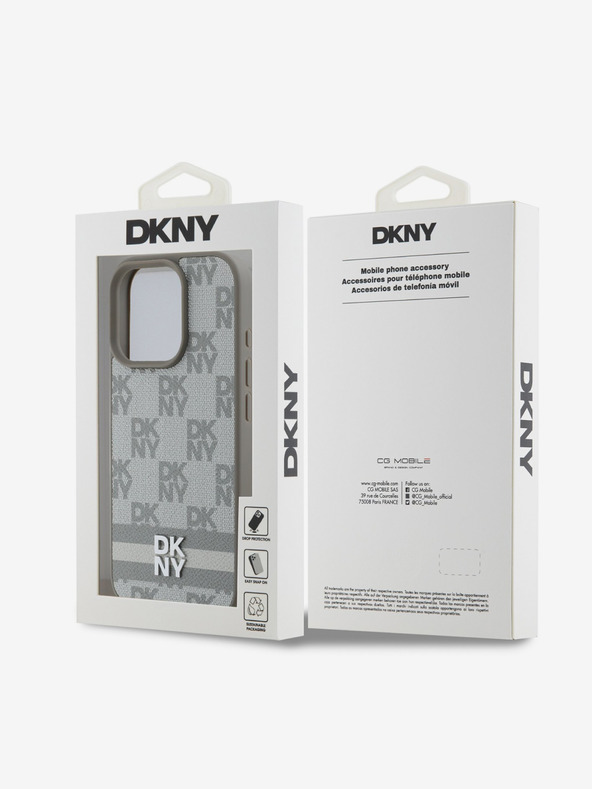 DKNY DKNY PU bőrből készült kockás mintás és csíkos hátlapi borító iPhone 16 Pro bézs színű készülékhez