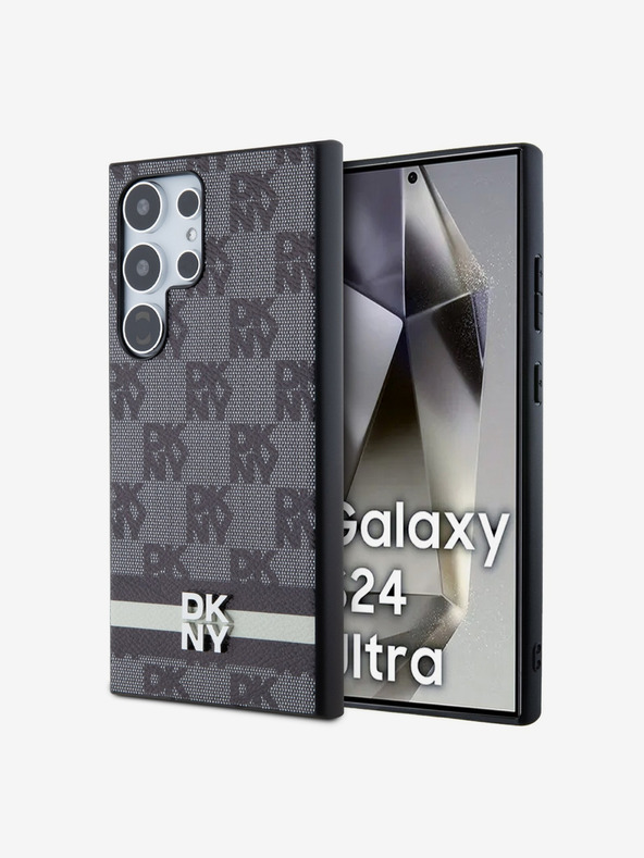 DKNY DKNY PU bőrből készült kockás mintás és csíkos hátlapi borító Samsung Galaxy S24 Ultra Fekete Fekete