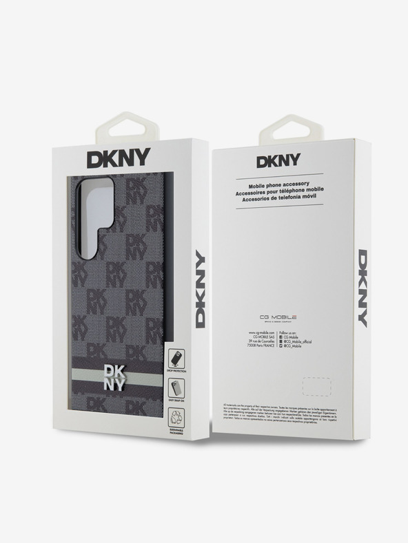 DKNY DKNY PU bőrből készült kockás mintás és csíkos hátlapi borító Samsung Galaxy S24 Ultra Fekete Fekete