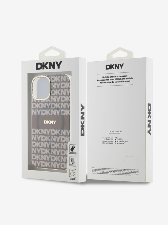 DKNY PC/TPU ismétlődő mintás, tónusos csíkos Magsafe hátlap iPhone 14 bézs DKNY