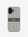 DKNY DKNY PU bőr ismétlődő mintás, tónusos csíkos hátlapi borító iPhone 16 bézs színű készülékhez