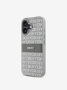 DKNY DKNY PU bőr ismétlődő mintás, tónusos csíkos hátlapi borító iPhone 16 bézs színű készülékhez