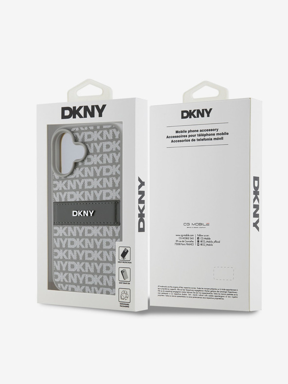 DKNY DKNY PU bőr ismétlődő mintás, tónusos csíkos hátlapi borító iPhone 16 bézs színű készülékhez