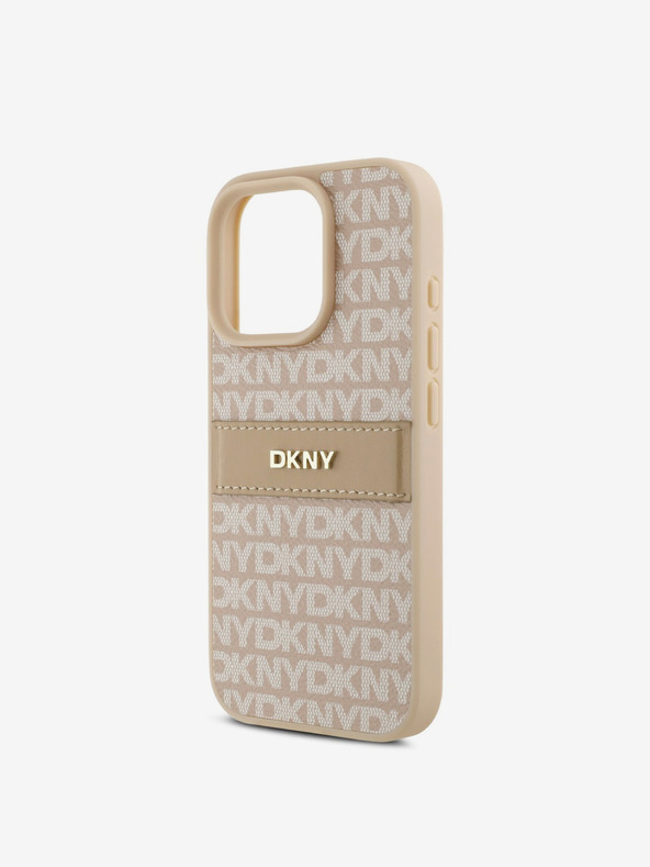 DKNY DKNY PU-bőrből készült, ismétlődő mintás, tónusos csíkos hátlapi borító iPhone 16 Pro Max készülékhez Rózsaszín