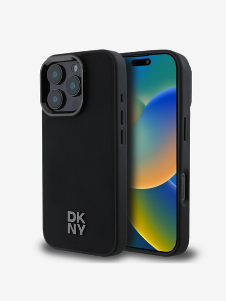DKNY DKNY PU-bőr Stack Logo Magsafe hátlap iPhone 16 Pro Max fekete iPhone 16 Pro Maxhoz