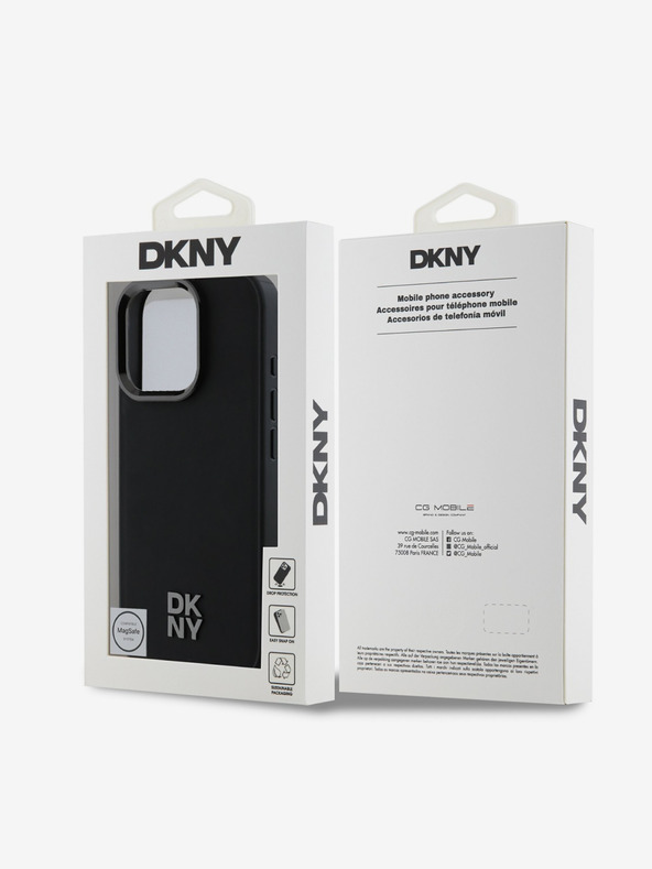 DKNY DKNY PU-bőr Stack Logo Magsafe hátlap iPhone 16 Pro Max fekete iPhone 16 Pro Maxhoz