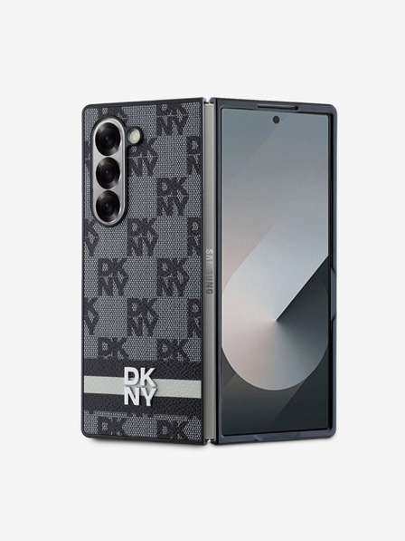 DKNY DKNY PU bőrből készült kockás mintás és csíkos hátlapi borító Samsung Galaxy Z Fold 6-hoz Fekete